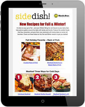 SideDish! newsletter on tablet